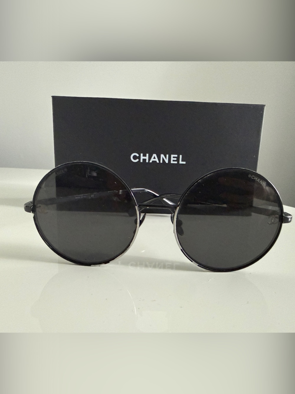 CHANEL Round Metal Sunglasses in Black